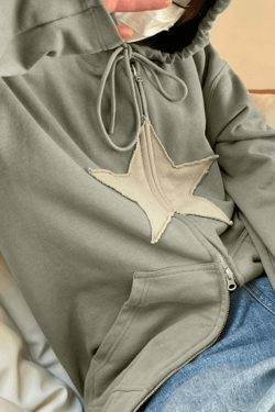 Vintage Star Patch Baggy Zip Up Hoodie