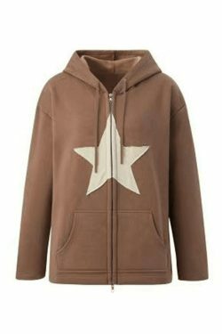 Vintage Star Patch Baggy Zip Up Hoodie