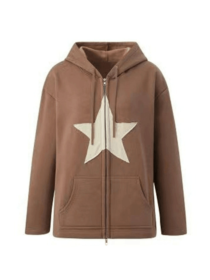 Vintage Star Patch Baggy Zip Up Hoodie Vintage Star Patch Baggy Zip Up Hoodie