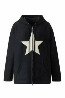 Vintage Star Patch Baggy Zip Up Hoodie