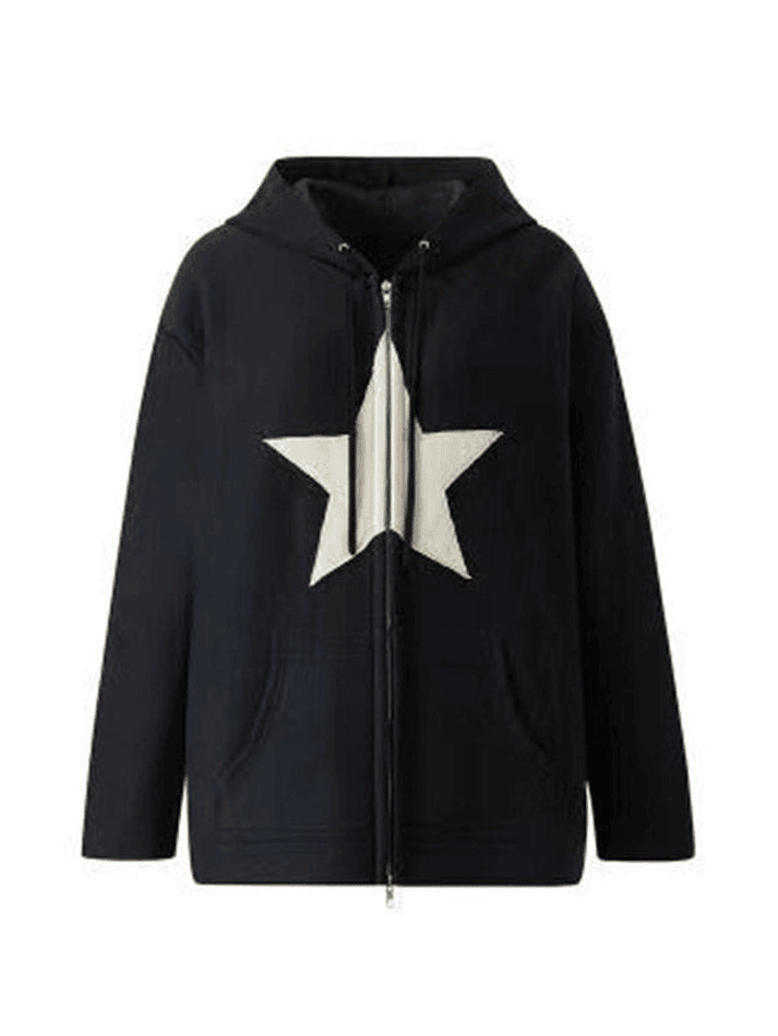 Vintage Star Patch Baggy Zip Up Hoodie Vintage Star Patch Baggy Zip Up Hoodie