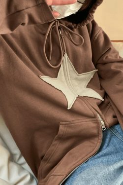 Vintage Star Patch Baggy Zip Up Hoodie