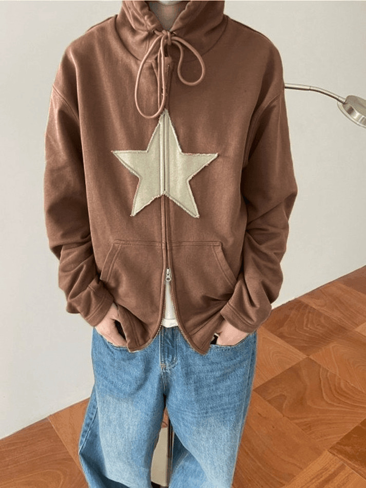 Vintage Star Patch Baggy Zip Up Hoodie Vintage Star Patch Baggy Zip Up Hoodie