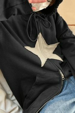 Vintage Star Patch Baggy Zip Up Hoodie