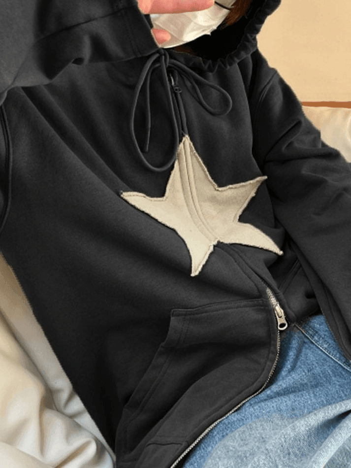 Vintage Star Patch Baggy Zip Up Hoodie Vintage Star Patch Baggy Zip Up Hoodie