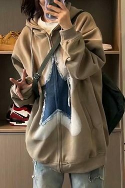 Vintage Star Patchwork Oversized Hoodie for Y2K Fashion Enthusiasts
