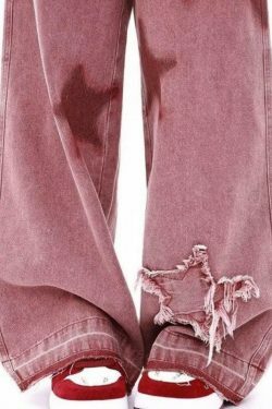 Vintage Star Print Embroidery Boyfriend Jeans - Y2K Aesthetic Denim with Unique Coquette Style