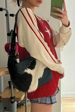 Vintage Star Raglan Sweater in Contrast Colors