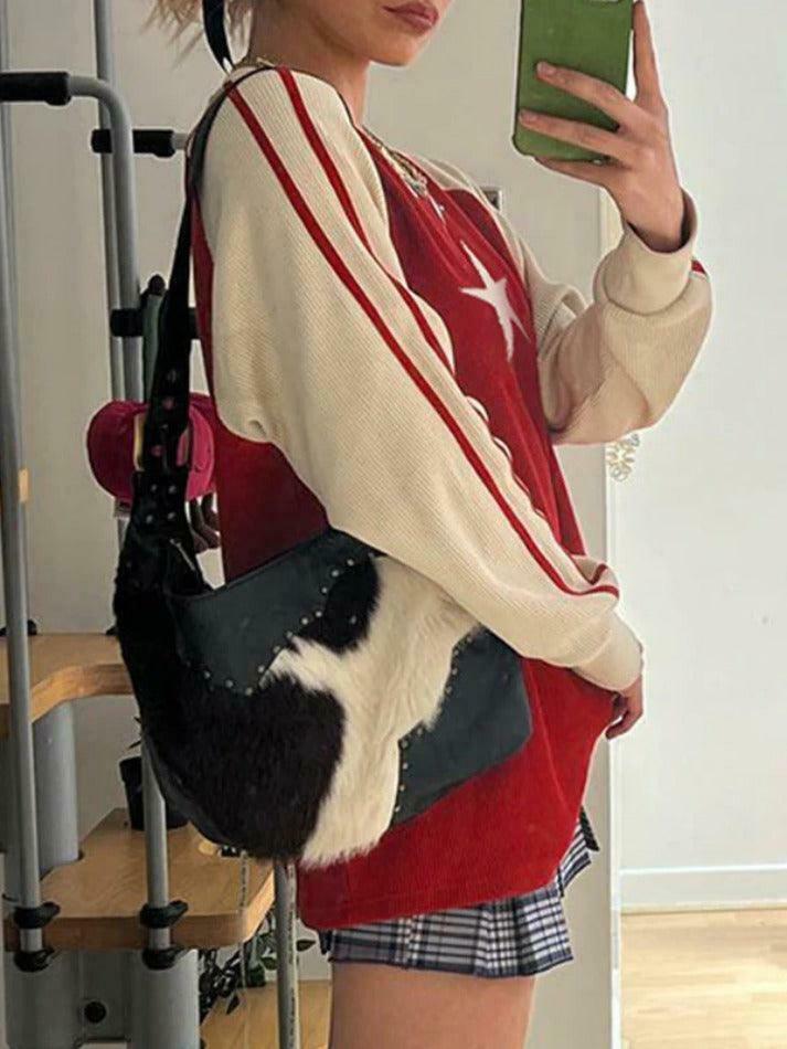 Vintage Star Raglan Sweater in Contrast Colors Vintage Star Raglan Sweater in Contrast Colors