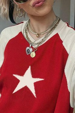 Vintage Star Raglan Sweater in Contrast Colors