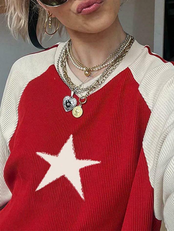Vintage Star Raglan Sweater in Contrast Colors Vintage Star Raglan Sweater in Contrast Colors