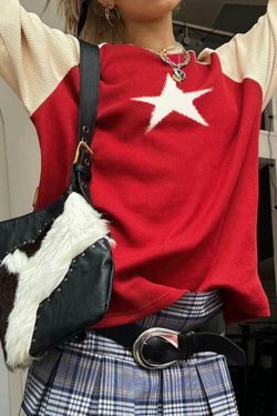Vintage Star Raglan Sweater in Contrast Colors