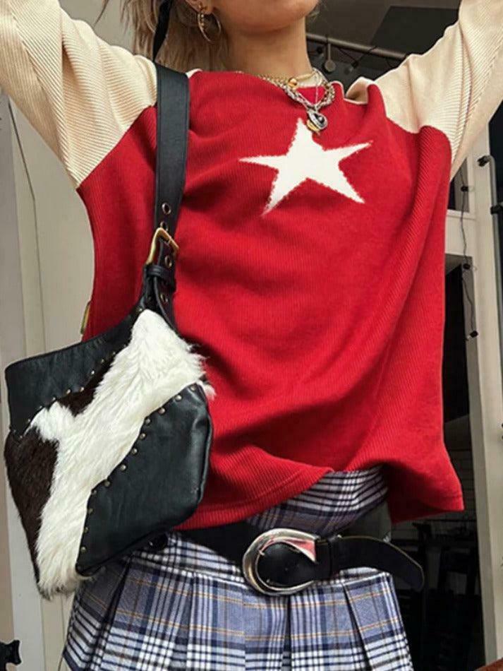 Vintage Star Raglan Sweater in Contrast Colors Vintage Star Raglan Sweater in Contrast Colors