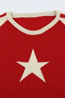 Vintage Star Raglan Sweater in Contrast Colors
