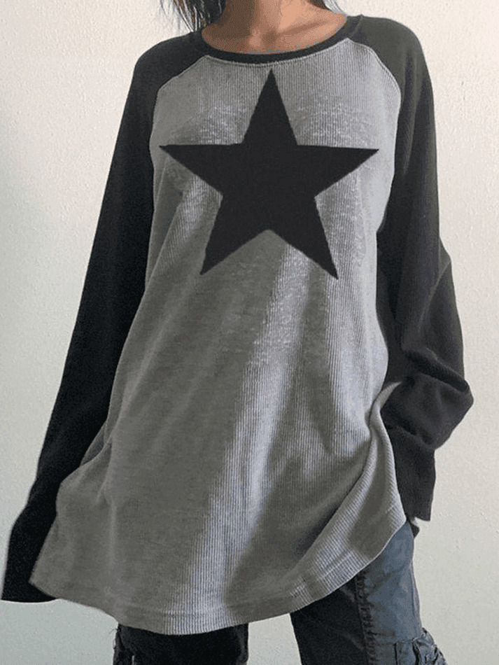 Vintage Star Y2K Long Sleeve Tee - Nostalgic Aesthetic Top for Women with a Retro Vibe