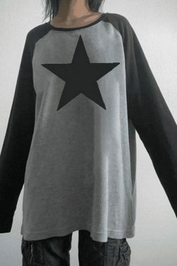 Vintage Star Y2K Long Sleeve Tee - Nostalgic Aesthetic Top for Women with a Retro Vibe