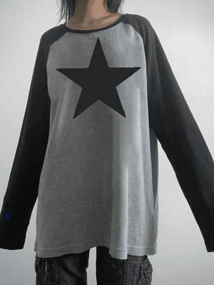 Vintage Star Y2K Long Sleeve Tee - Nostalgic Aesthetic Top for Women with a Retro Vibe