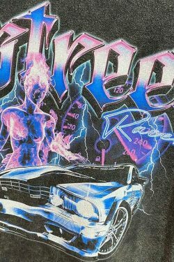 Vintage Street Racer Graphic Tee - Y2K Fashion Aesthetic Top for Women