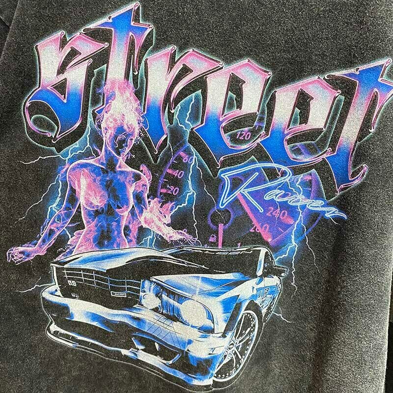 Vintage Street Racer Graphic Tee - Y2K Fashion Aesthetic Top for Women