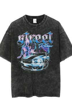 Vintage Street Racer Graphic Tee - Y2K Fashion Aesthetic Top for Women