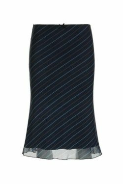 Vintage Stripe Mesh Midi Skirt - Y2K Fashion Double Layered Aesthetic Outfit