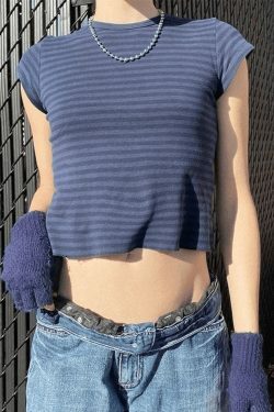 Vintage Striped Baby Crop Top in Y2K Aesthetic Style