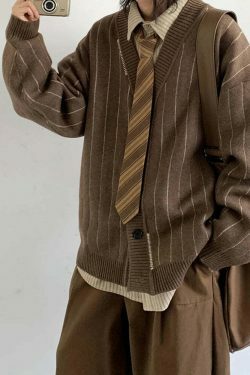 Vintage Striped Cardigan for Women - Y2K Fashion Aesthetic with Coquette and Grunge Vibes