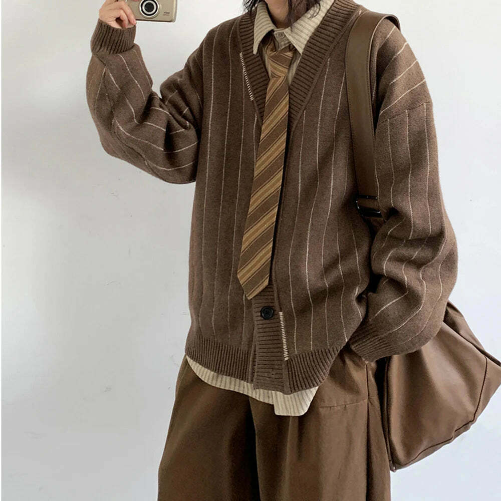 Vintage Striped Cardigan for Women - Y2K Fashion Aesthetic with Coquette and Grunge Vibes