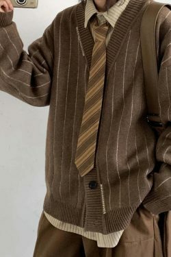 Vintage Striped Cardigan for Women - Y2K Fashion Aesthetic with Coquette and Grunge Vibes