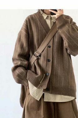Vintage Striped Cardigan for Women - Y2K Fashion Aesthetic with Coquette and Grunge Vibes