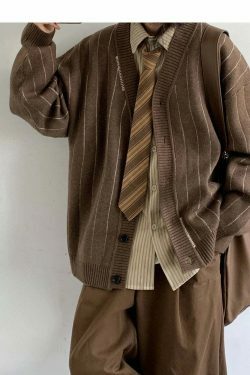 Vintage Striped Cardigan for Women - Y2K Fashion Aesthetic with Coquette and Grunge Vibes