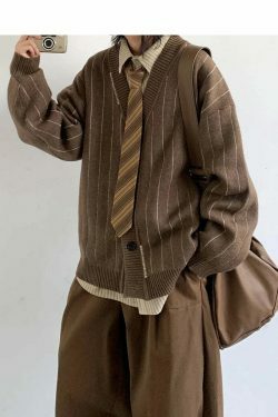 Vintage Striped Cardigan for Women - Y2K Fashion Aesthetic with Coquette and Grunge Vibes