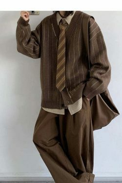 Vintage Striped Cardigan for Women - Y2K Fashion Aesthetic with Coquette and Grunge Vibes