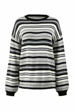 Vintage Striped Crew Neck Pullover Sweater for Y2K Fashion Enthusiasts