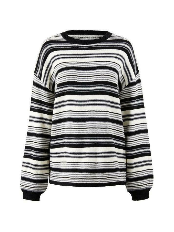 Vintage Striped Crew Neck Pullover Sweater for Y2K Fashion Enthusiasts