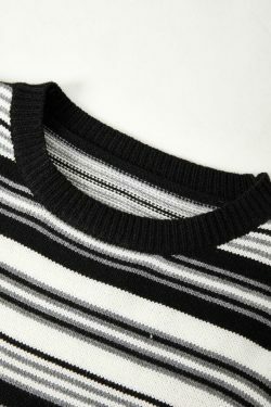 Vintage Striped Crew Neck Pullover Sweater for Y2K Fashion Enthusiasts