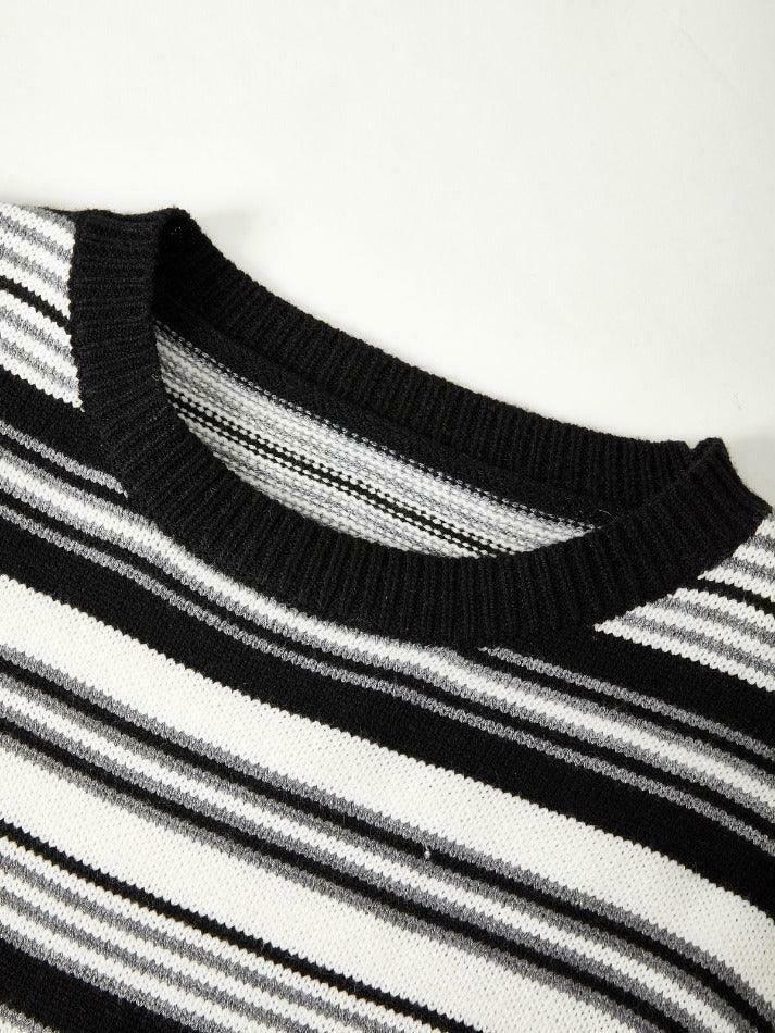 Vintage Striped Crew Neck Pullover Sweater for Y2K Fashion Enthusiasts
