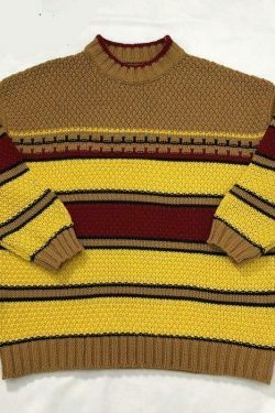 Vintage Striped Oversized Sweater in Y2K Aesthetic Style