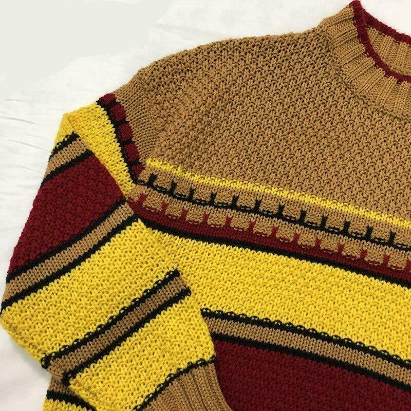 Vintage Striped Oversized Sweater in Y2K Aesthetic Style