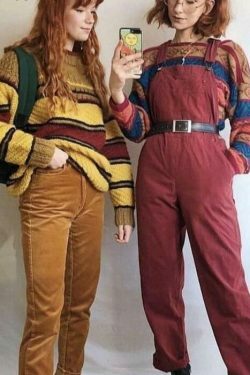 Vintage Striped Oversized Sweater in Y2K Aesthetic Style