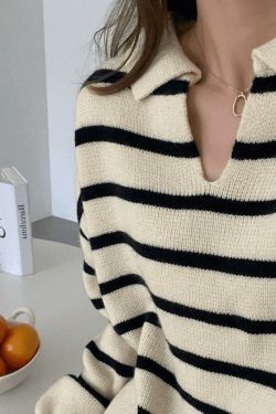 Vintage Striped Pullover Sweater for Y2K Fashion Enthusiasts with Coquette and Grunge Aesthetic