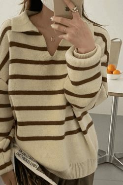 Vintage Striped Pullover Sweater for Y2K Fashion Enthusiasts with Coquette and Grunge Aesthetic
