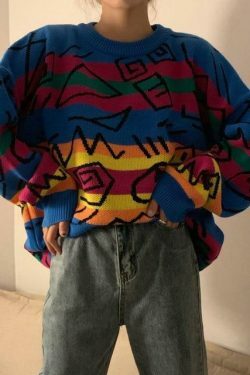 Vintage Striped Sweater: Y2K Aesthetic Coquette Style with Grunge Flair and Pastel Goth Vibes