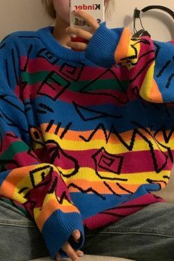 Vintage Striped Sweater: Y2K Aesthetic Coquette Style with Grunge Flair and Pastel Goth Vibes