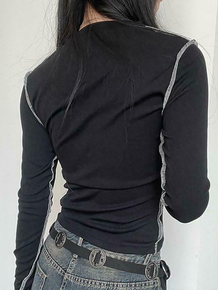 Vintage Style Long Sleeve Wings Print Slim-Fit T-Shirt for Women - Y2K Fashion Aesthetic