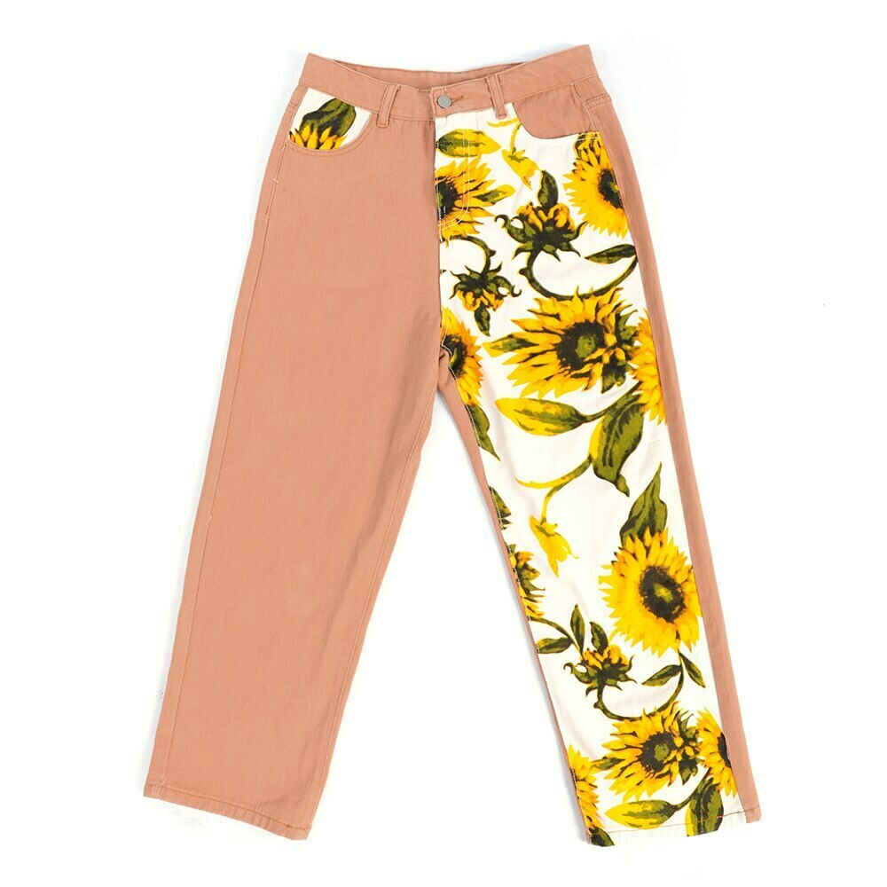 Vintage Sunflower High Waist Pants - Y2K Fashion Aesthetic Women's Clothing