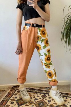 Vintage Sunflower High Waist Pants - Y2K Fashion Aesthetic Women's Clothing
