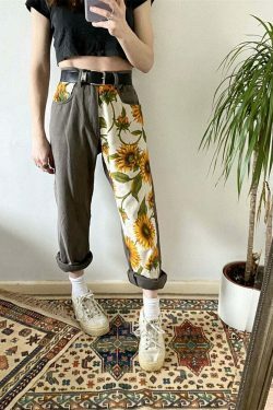 Vintage Sunflower High Waist Pants - Y2K Fashion Aesthetic Women's Clothing