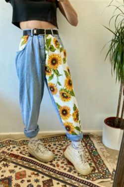 Vintage Sunflower High Waist Pants - Y2K Fashion Aesthetic Women's Clothing