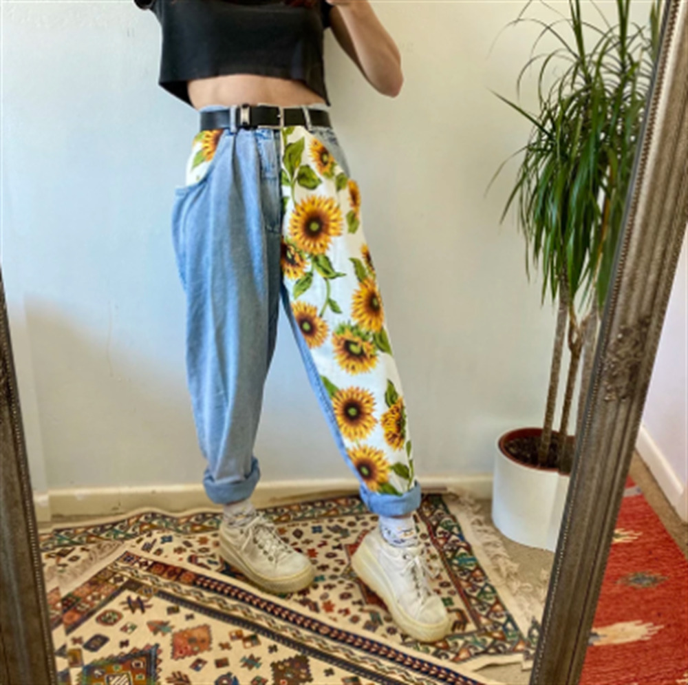 Vintage Sunflower High Waist Pants - Y2K Fashion Aesthetic Women's Clothing